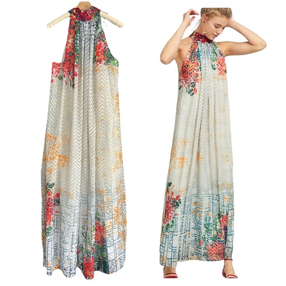 Bhanuni by JYOTI | Anthropologie | The Marilla Maxi Dress Halter Embroidery Boho - Picture 1 of 13